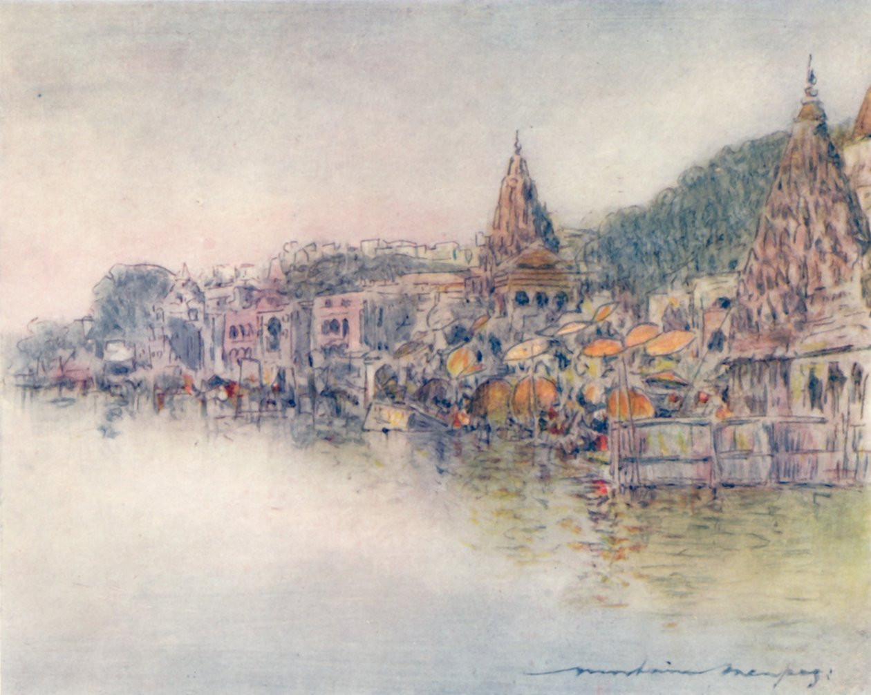 Holy Riverin rannalla, Benares, 1905 tekijältä Mortimer Ludington Menpes
