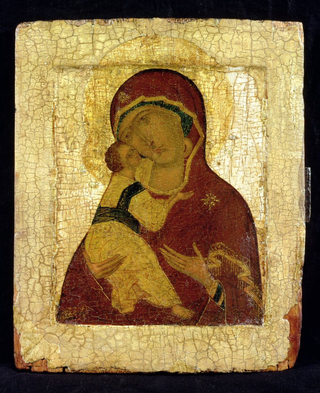 Vladimirin neitsyen ikoni (kultalehti ja tempera paneelissa) tekijältä Moscow School