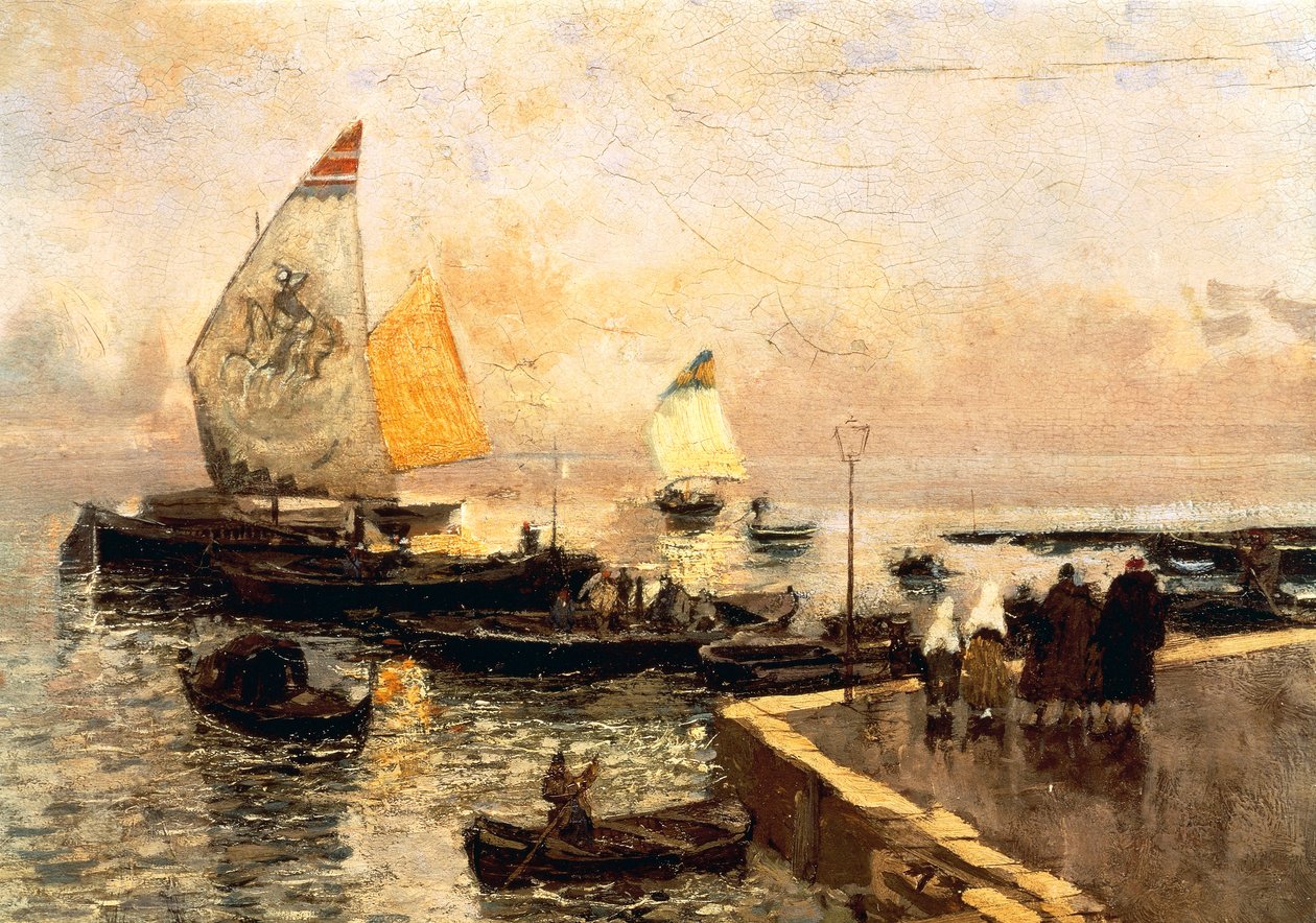 Barcos de Carvão em Chioggia, de Mose Bianchi (1840-1904).finlandês tekijältä Mose Bianchi