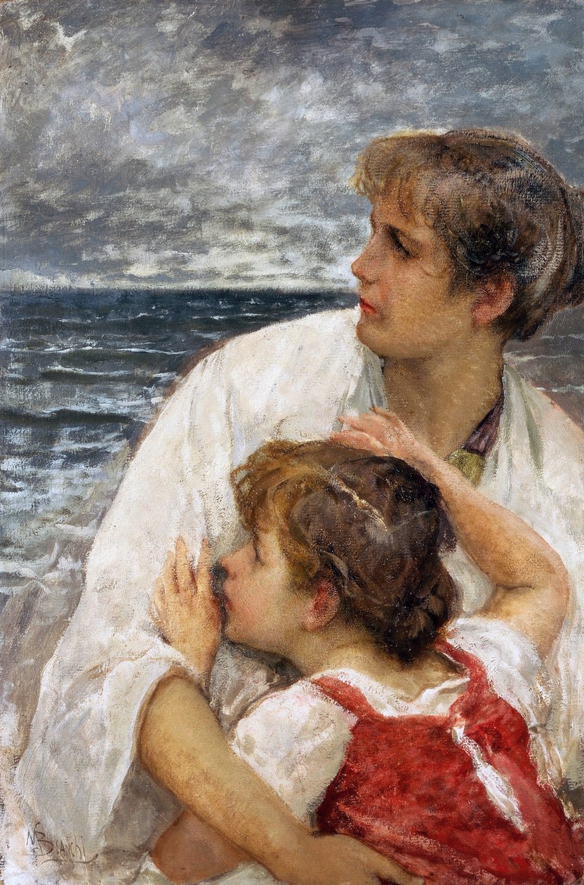 Äitiys, kirjoittanut Mose Bianchi (1840-1904), öljy levylle, 75x49,5 cm tekijältä Mose Bianchi