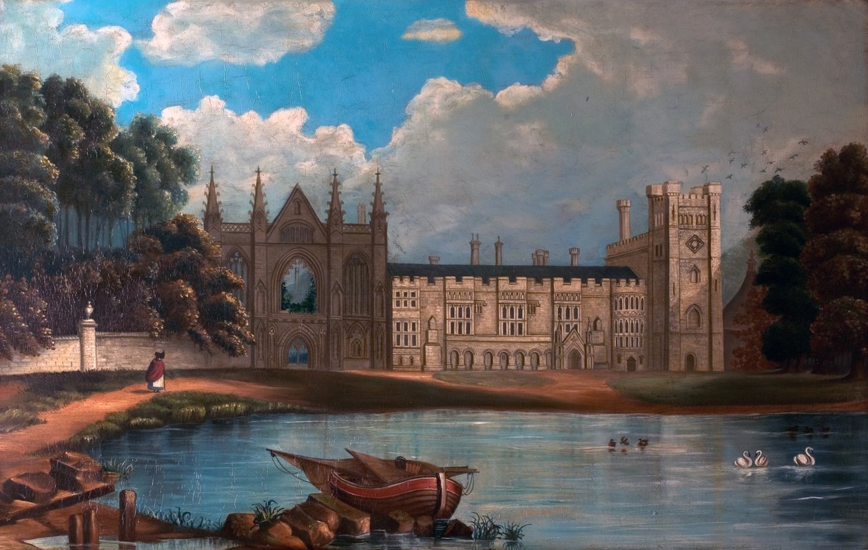 West View of Newstead Abbey, Nottinghamshire, 1820-34 (öljy puulle 65 x 101,5) tekijältä Moses after Webster