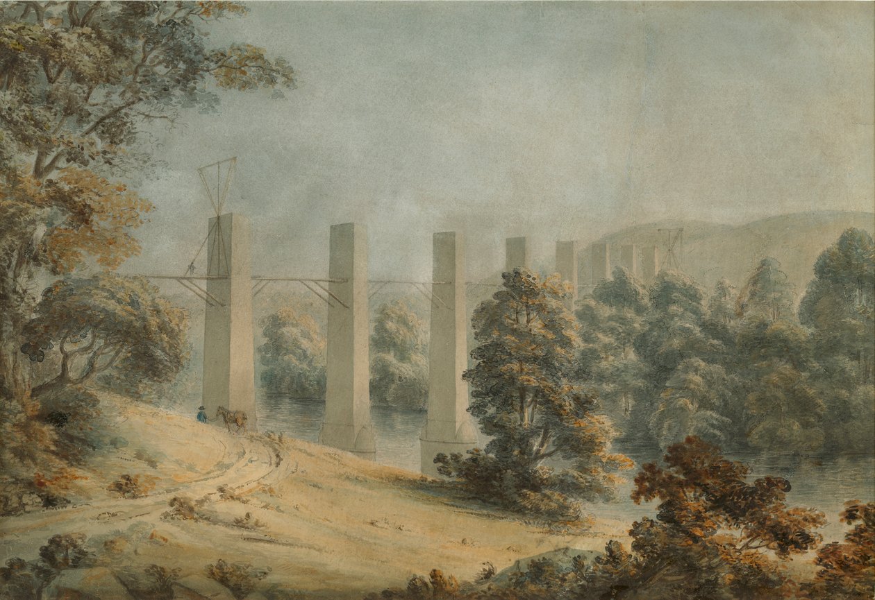 Pant-y-Gessylten akvedukti, Pontcysyllte (vesiväri paperille) tekijältä Moses Griffith