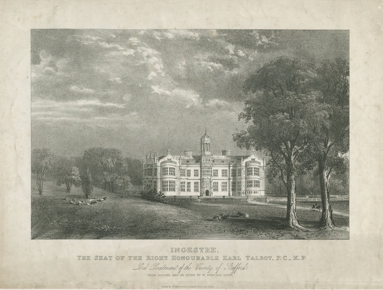 Ingestre Hall: litografia, nd [c 1840] tekijältä Moses Webster
