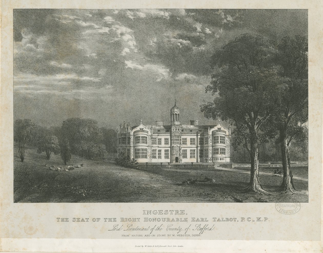 Ingestre Hall: litografia, nd [c 1840] tekijältä Moses Webster