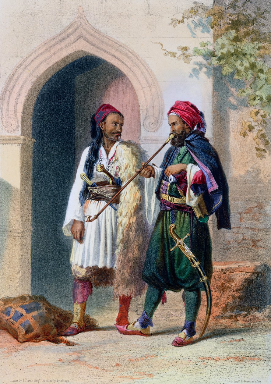 Arnaout ja Osmanli sotilaat Aleksandriassa, Egyptissä, 1848 tekijältä Mouilleron