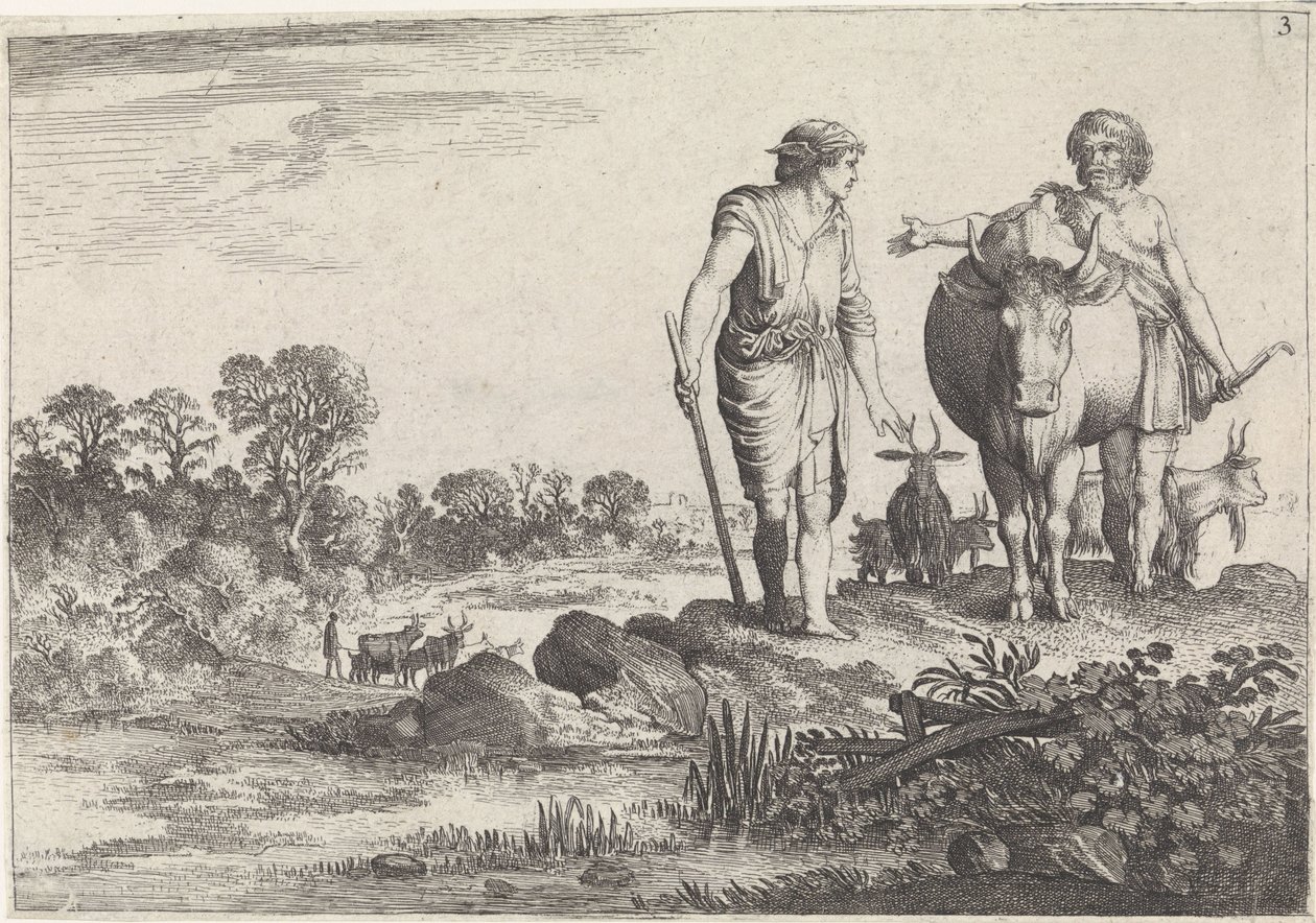 Argus pyytää Mercurya jäämään luokseen Mercury and Argus (sarjan nimi) tekijältä Moyses van Wtenbrouck