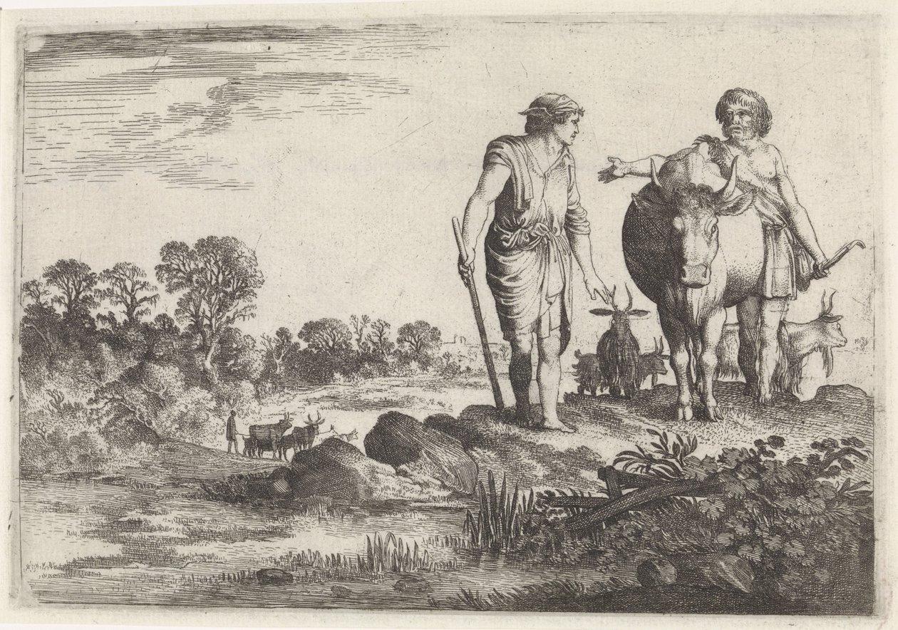 Argus pyytää Mercurya jäämään luokseen Mercury and Argus (sarjan nimi) tekijältä Moyses van Wtenbrouck
