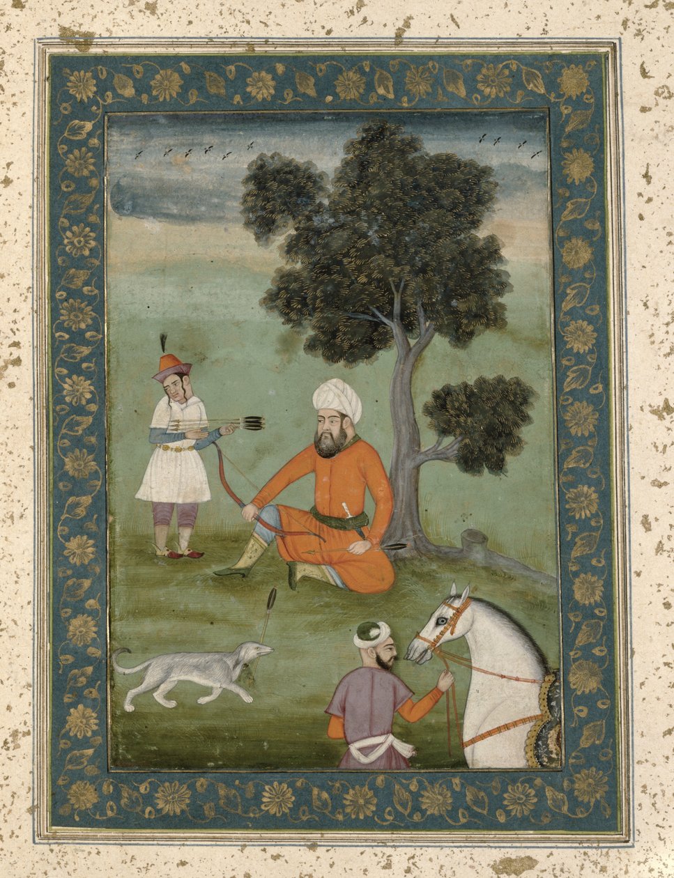 Trans-oksonialainen aatelismies istumassa puun alla, Large Clive Albumista, noin 1765. tekijältä Mughal School