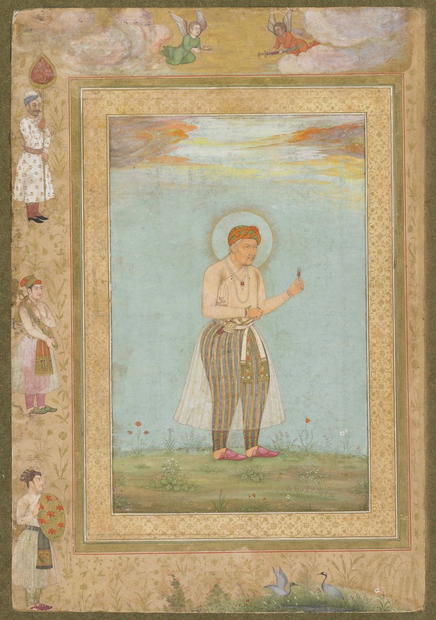 Akbar Sarpechin kanssa, edesmenneestä Shahjahan-albumista, irrotettu käsikirjoitusfolio, n. 1650 tekijältä Mughal School