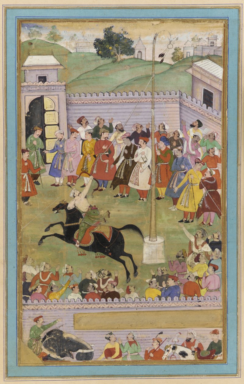 Jousiammuntakilpailu, käsikirjoitusfolio, n. 1600 tekijältä Mughal School
