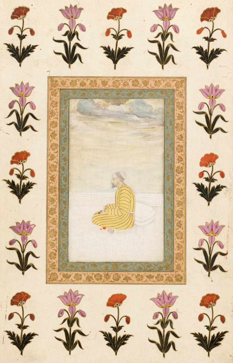 Mietiskelevä mies istuu terassilla, 1674-1675 tekijältä Mughal School