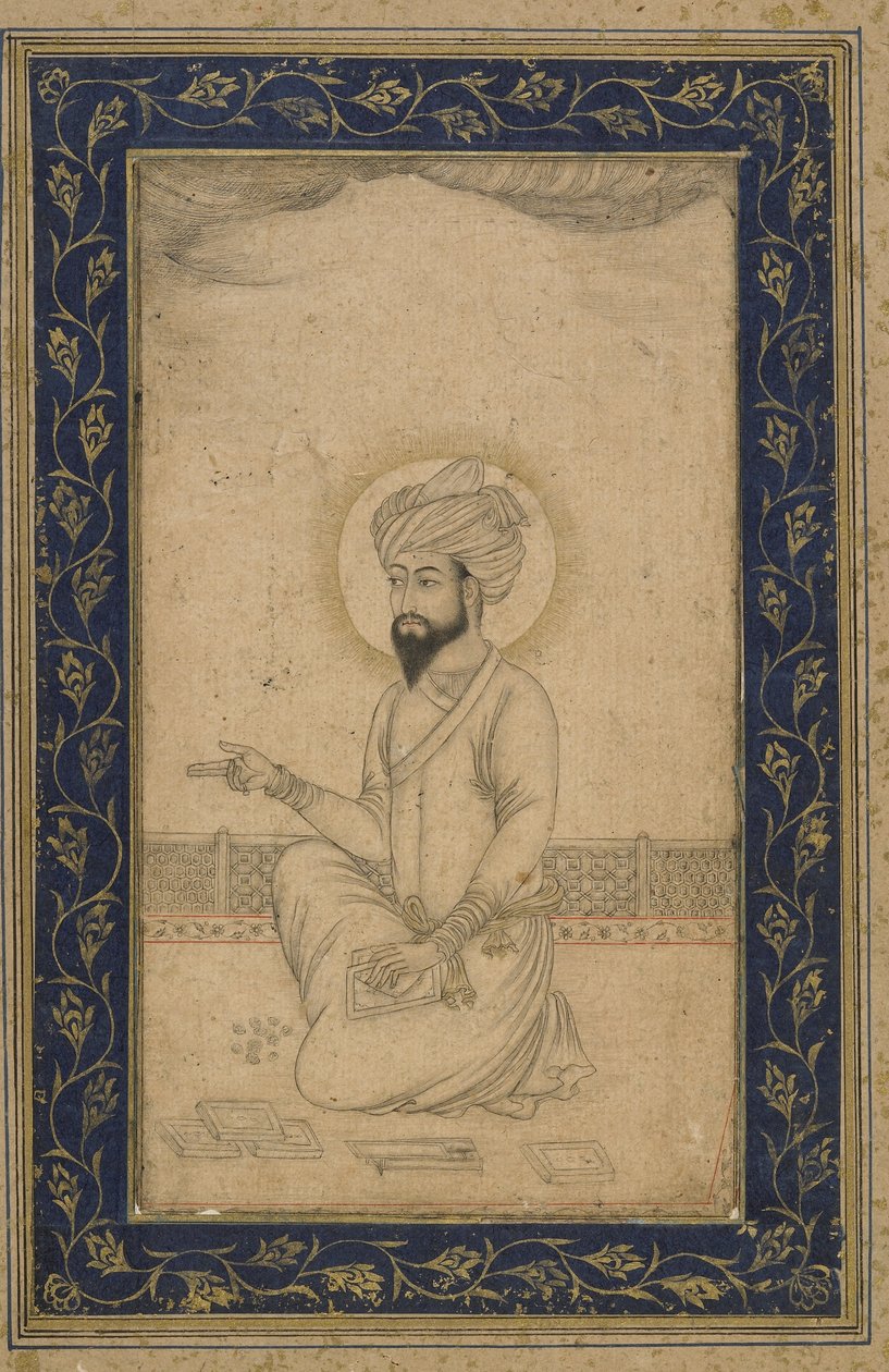 Keisari Babur, erillinen albumifolio, 1800-luvun loppu tekijältä Mughal School