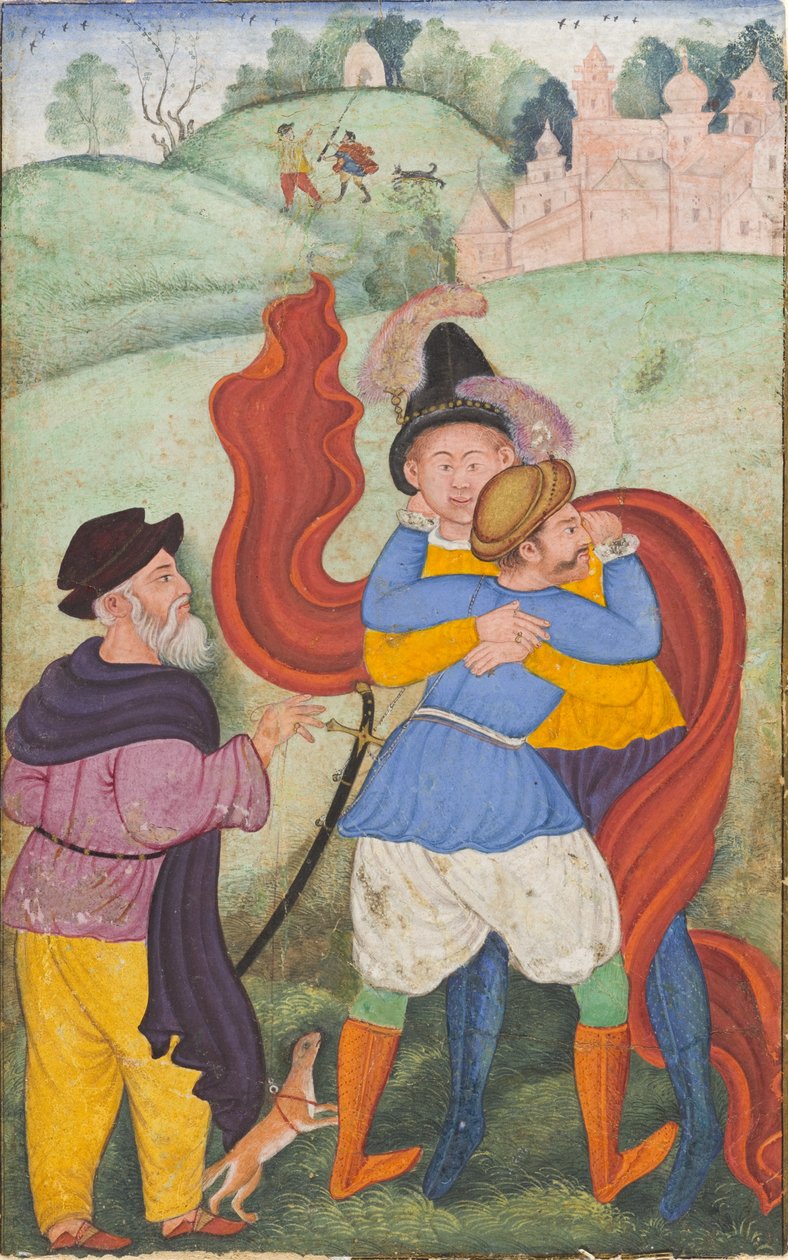 Eurooppalaiset syleilevät, n. 1590 tekijältä Mughal School
