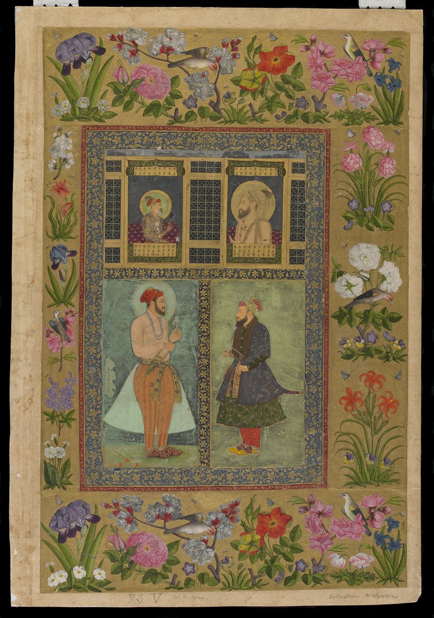 Neljä muotokuvaa Pietari-albumista, irrotettu albumifolio, n. 1650-1660; rajat 1700-luvun puolivälissä tekijältä Mughal School