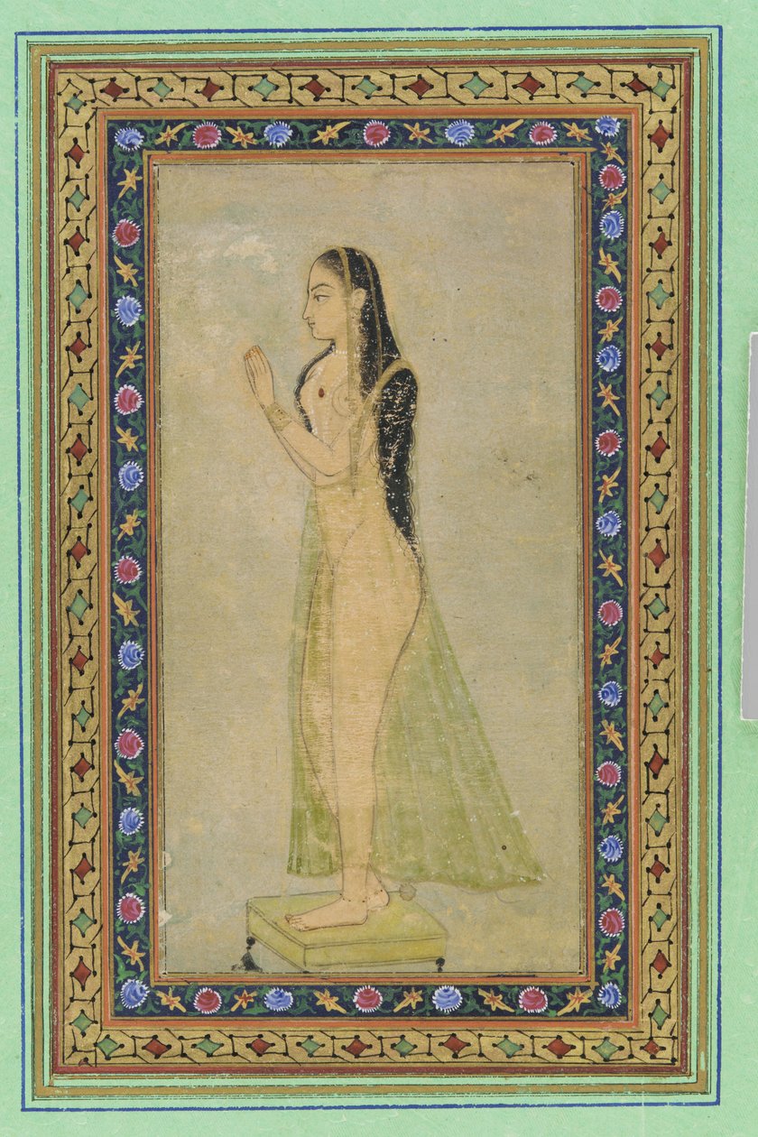 Lady at Prayer, Albumin folio maalauksella, n. 1900 tekijältä Mughal School