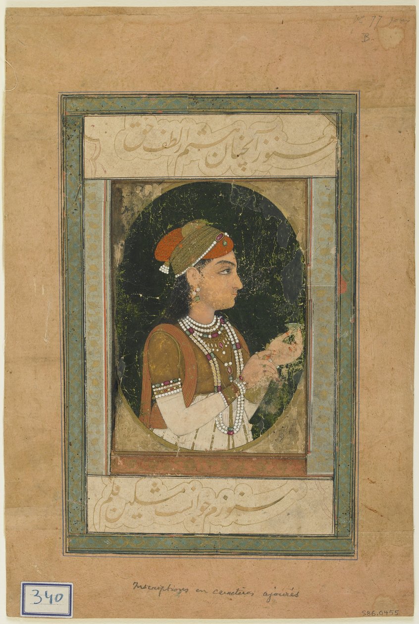 Prinsessan muotokuva, Albumin folio maalauksella, 1700-luvun puoliväli tekijältä Mughal School