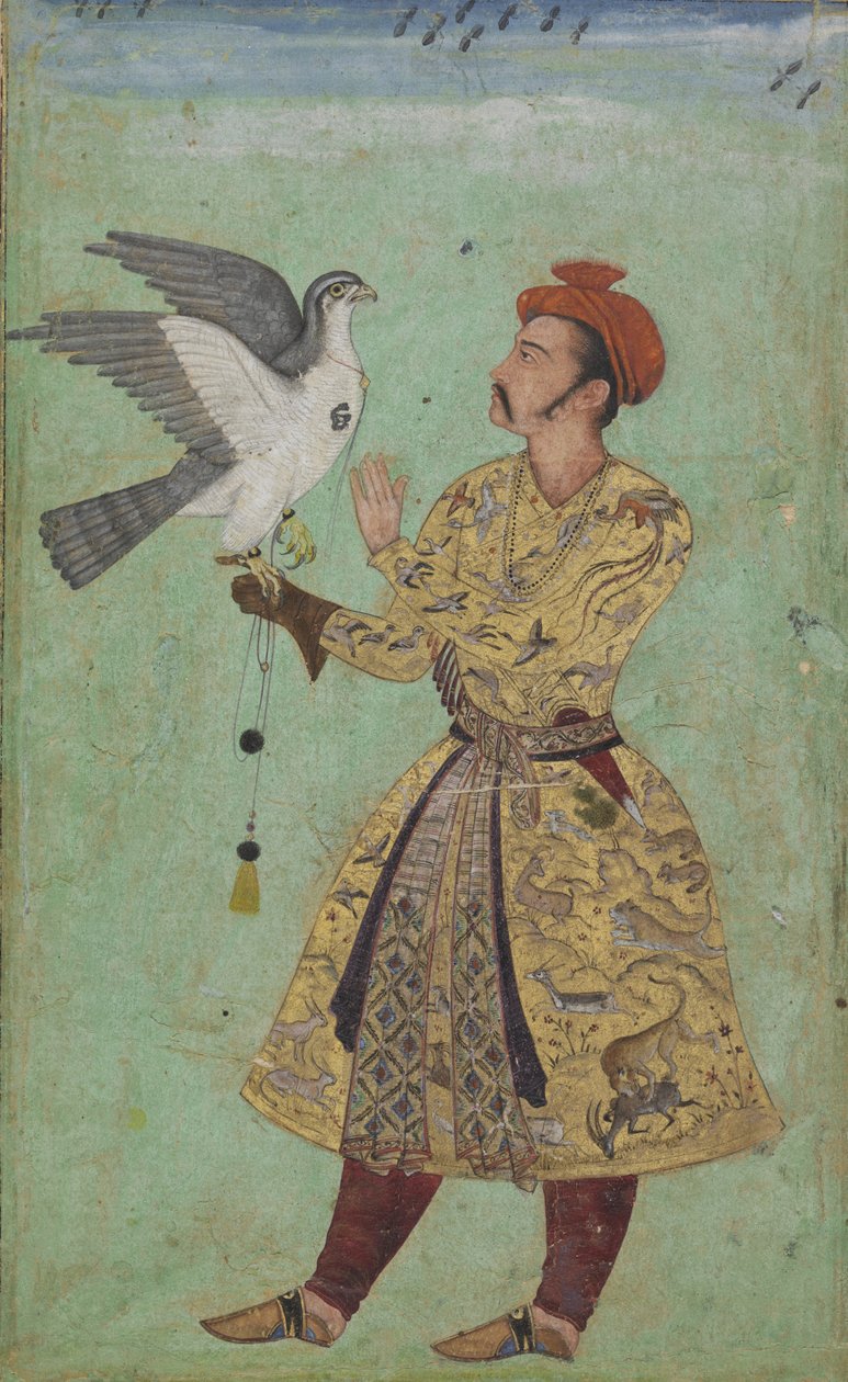 Prinssi haukalla, n. 1600-5 tekijältä Mughal School