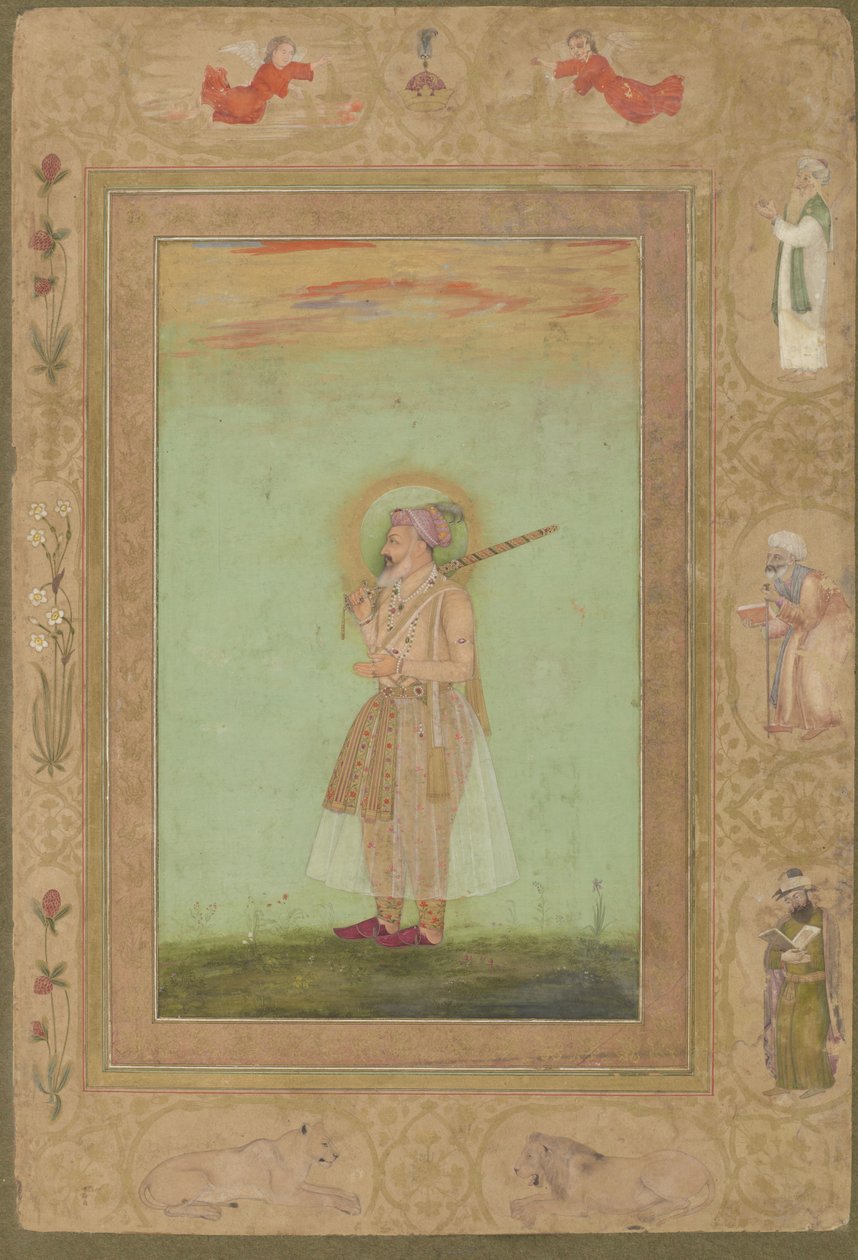 The Elderly Shahjahan, edesmenneestä Shahjahan-albumista, irrotettu käsikirjoitusfolio, 1640-1660 tekijältä Mughal School