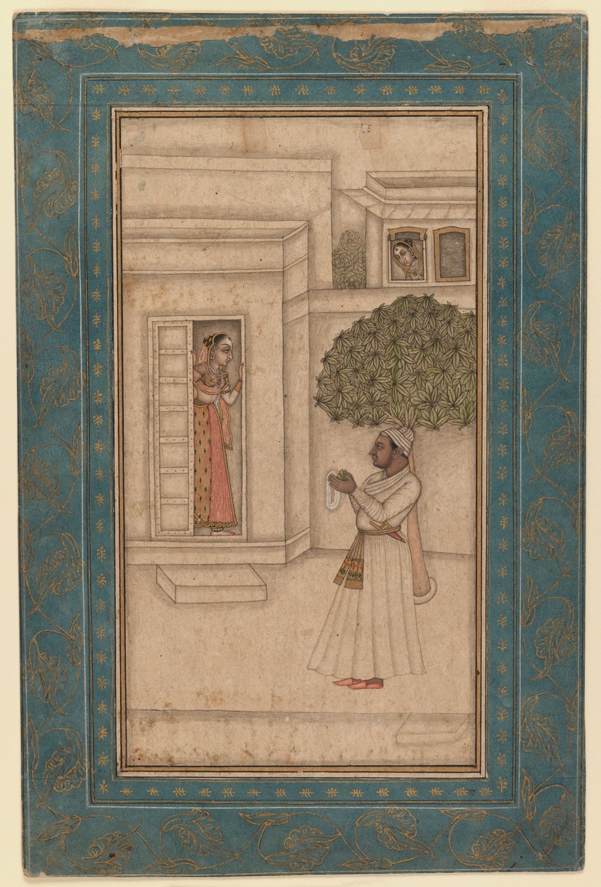 Prinssi ja hänen rakkautensa puutarhassa, n. 1760 (muste ja läpinäkymätön wc paperilla) tekijältä Mughal School