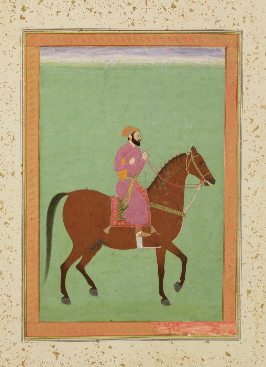 Mughal Amir hevosen selässä, n. 1670-80, Large Clive -albumista tekijältä Mughal School