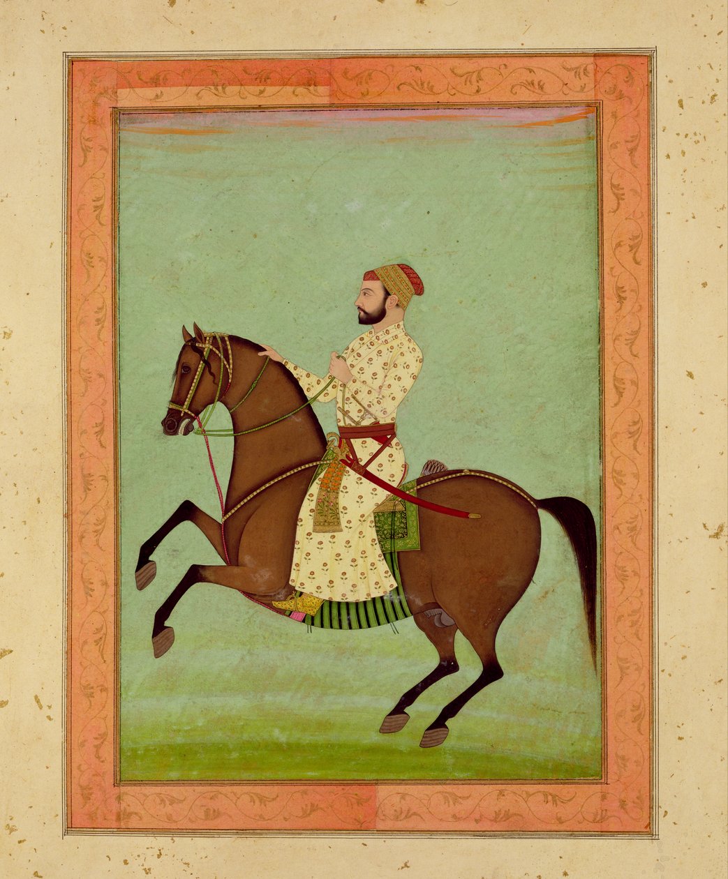Mughal Noble hevosen selässä, n. 1790, Large Clive -albumista tekijältä Mughal School