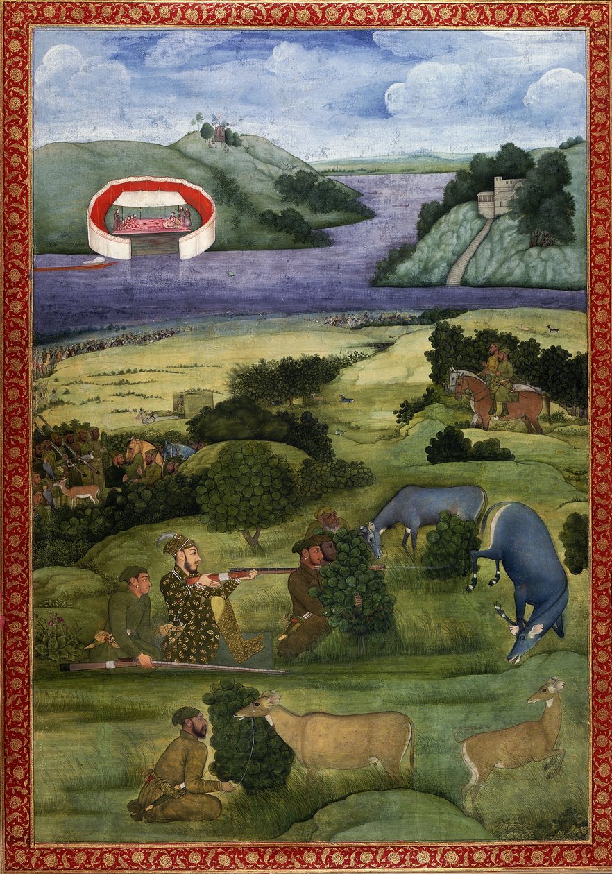 Prinssi ja seuralaiset metsästämässä blackbuckia, n. 1670-80 tekijältä Mughal School