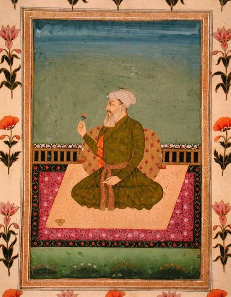 Matolla tai terassilla istuva viivain, jolla on kukka, Small Clive Albumista (läpinäkymätön akvarelli paperille) tekijältä Mughal School