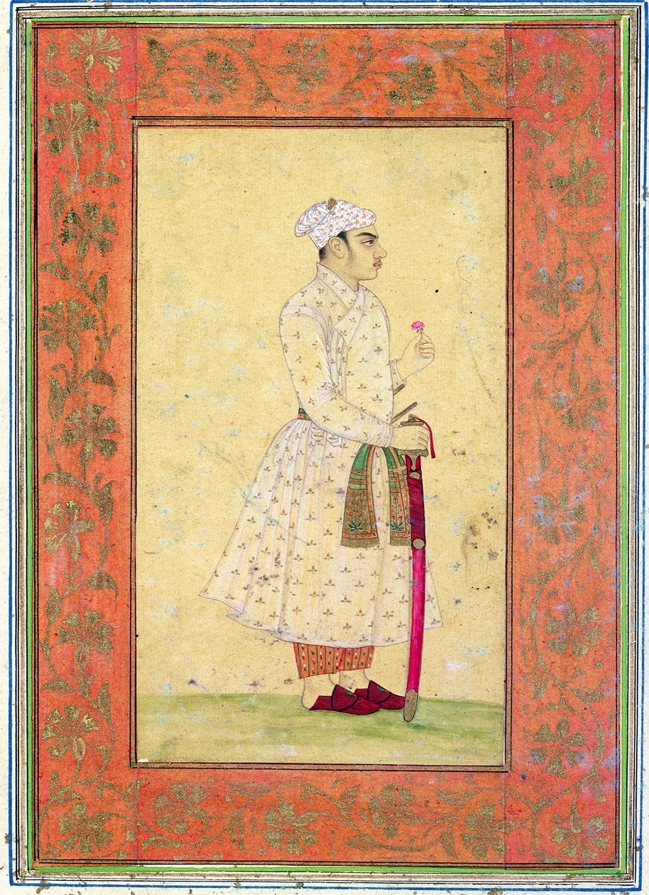 Nuori Mughal-hovin aatelismies, Large Clive Albumista (sävytetty piirustus wc:llä paperille) tekijältä Mughal School