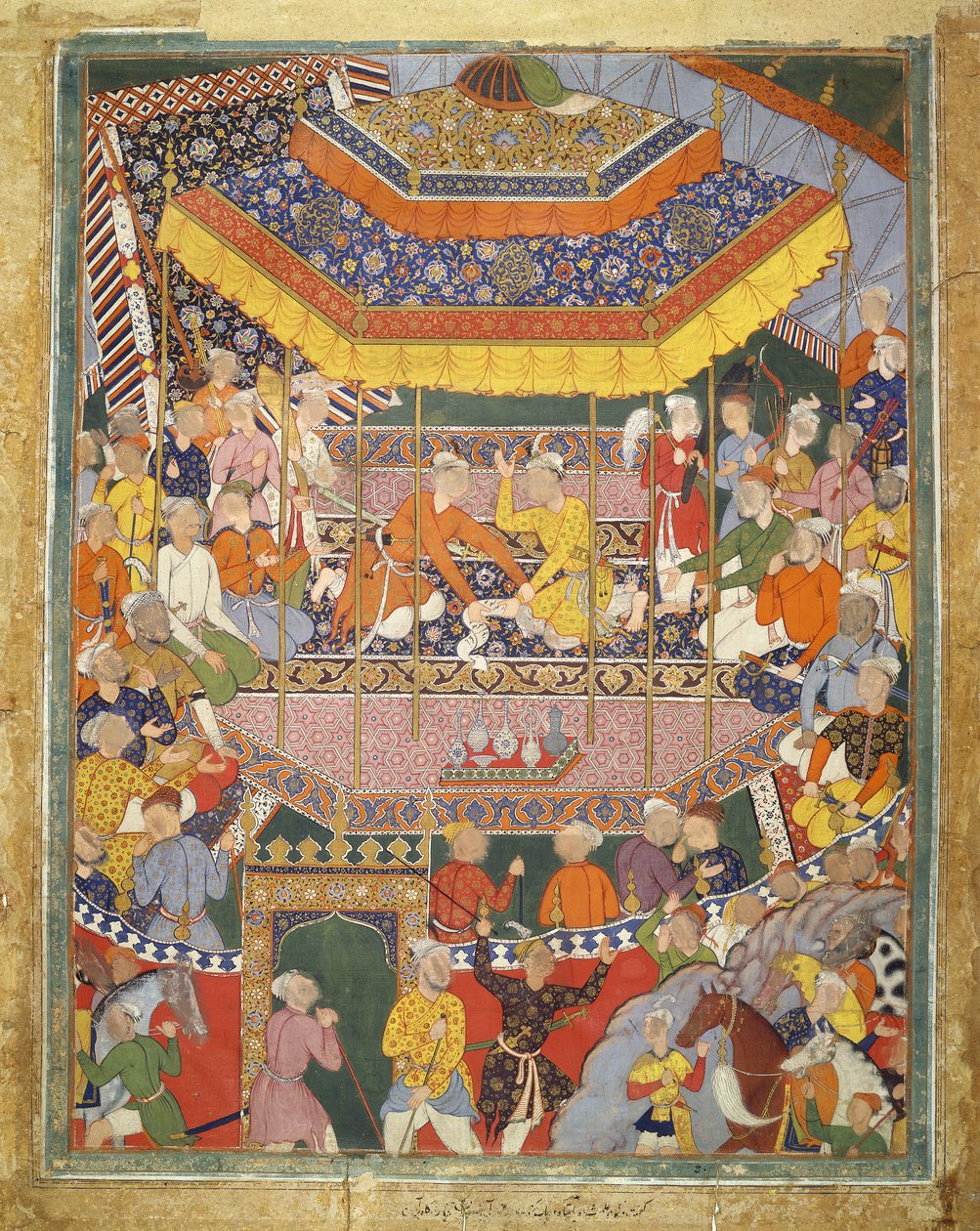 Alamshah keskustelee Qubadin kanssa, kuvitus Hamza Namasta, n. 1555-57 (vartalonväri puuvillalla) tekijältä Mughal School
