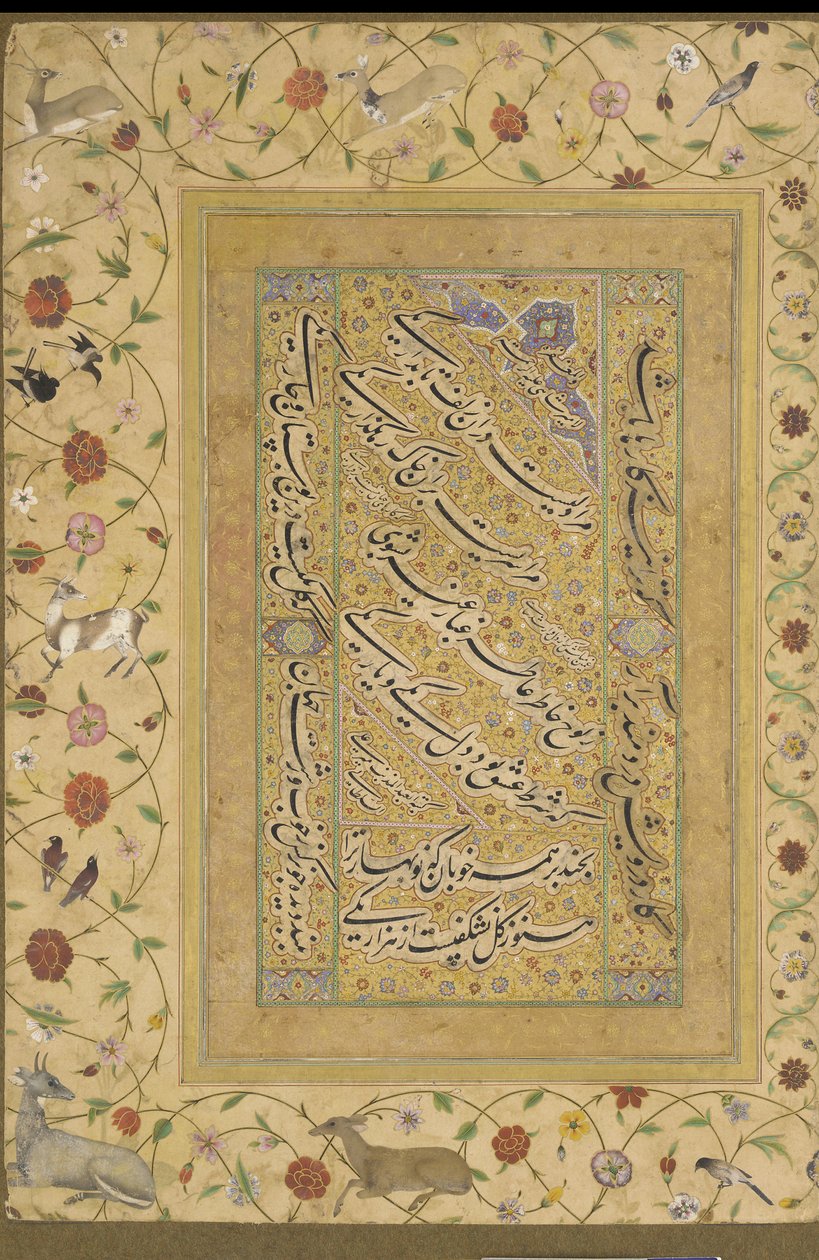 Kalligrafia Late Shahjahan -albumista tekijältä Mughal School
