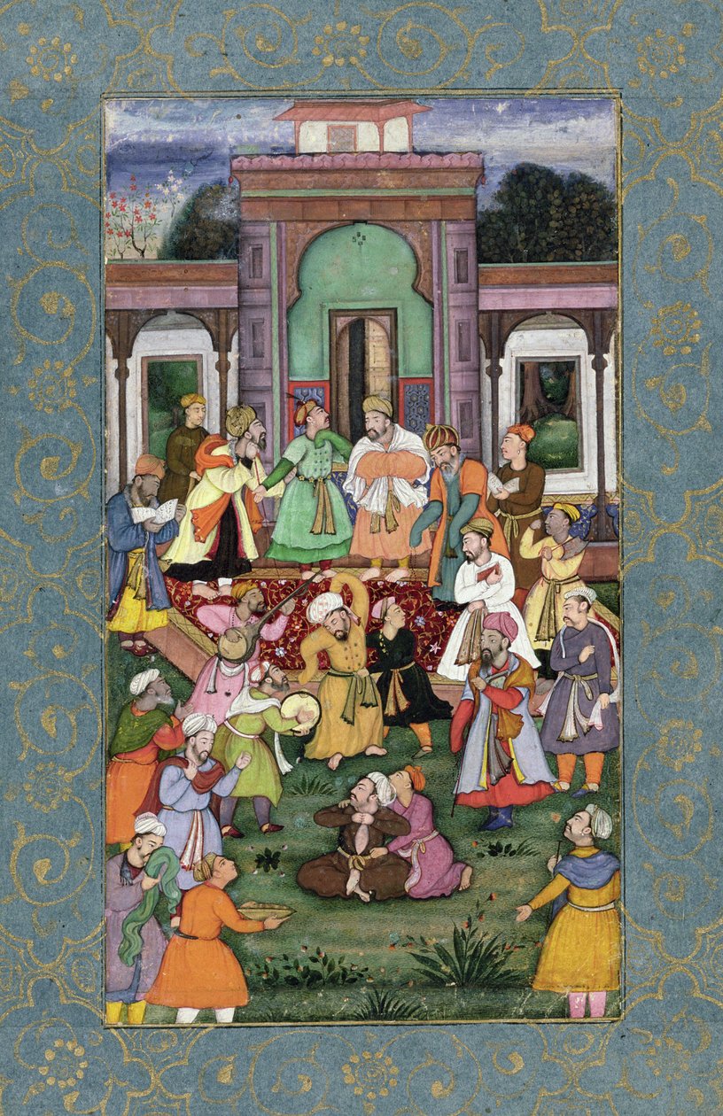 Ryhmä pyöriviä dervisheitä, Large Clive -albumista, n. 1595 (läpinäkymätön wc, jossa kultaa paperilla) tekijältä Mughal School
