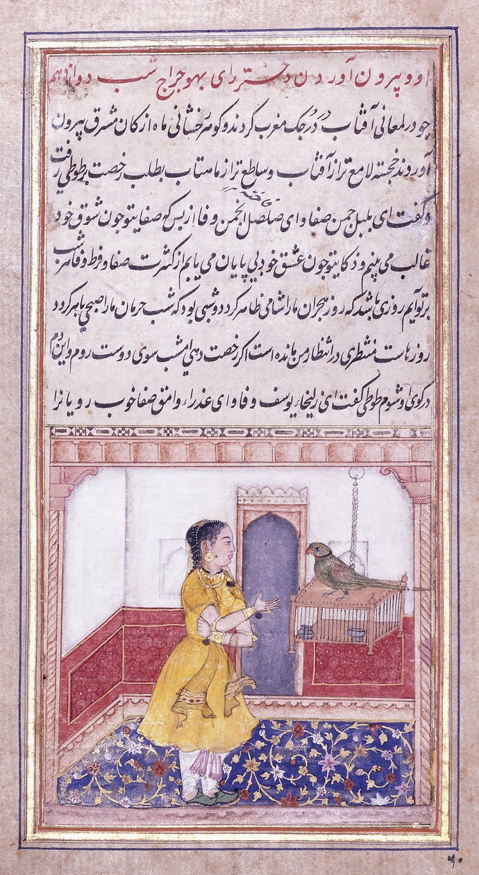 Khujista Talking to the Paprot, n. 1580 tekijältä Mughal School
