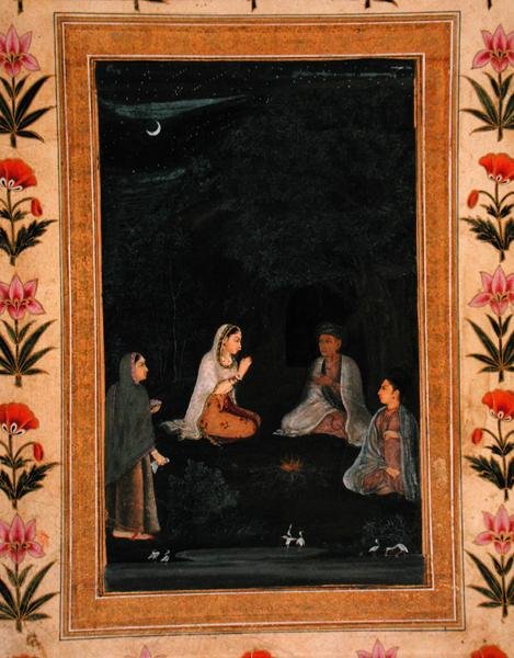 Babae na bumibisita sa isang ashram sa gabi, mula sa Small Clive Albumfinn tekijältä Mughal School