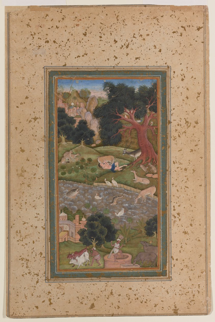 Majnun erämaassa, n. 1600 (läpinäkymätön akvarelli paperille) tekijältä Mughal School