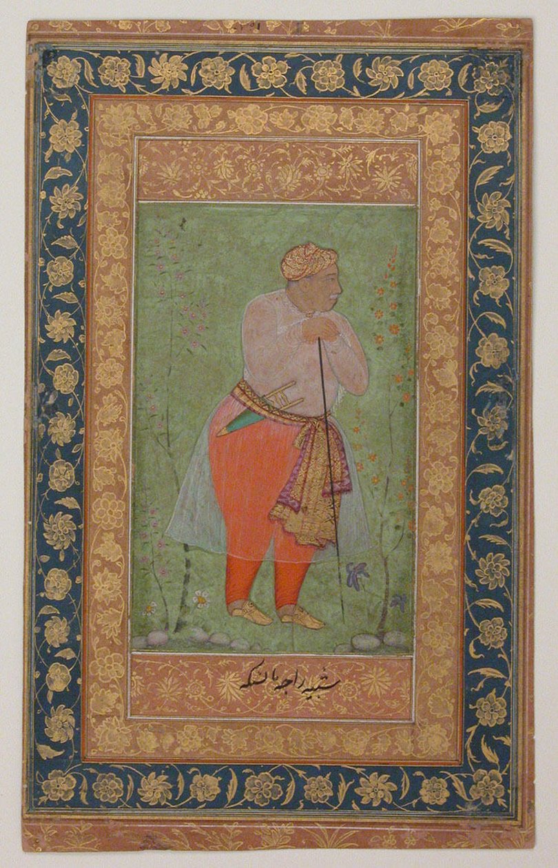 Raja Man Singh I of Amber, n. 1590 (muste, läpinäkymätön akvarelli ja kulta paperille) tekijältä Mughal School