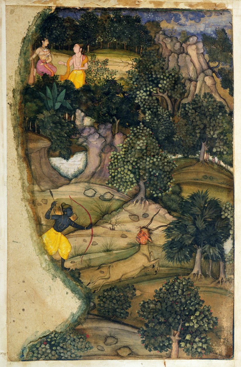 Rama jahtaa Golden Deer, Ramayana, 1600 tekijältä Mughal School