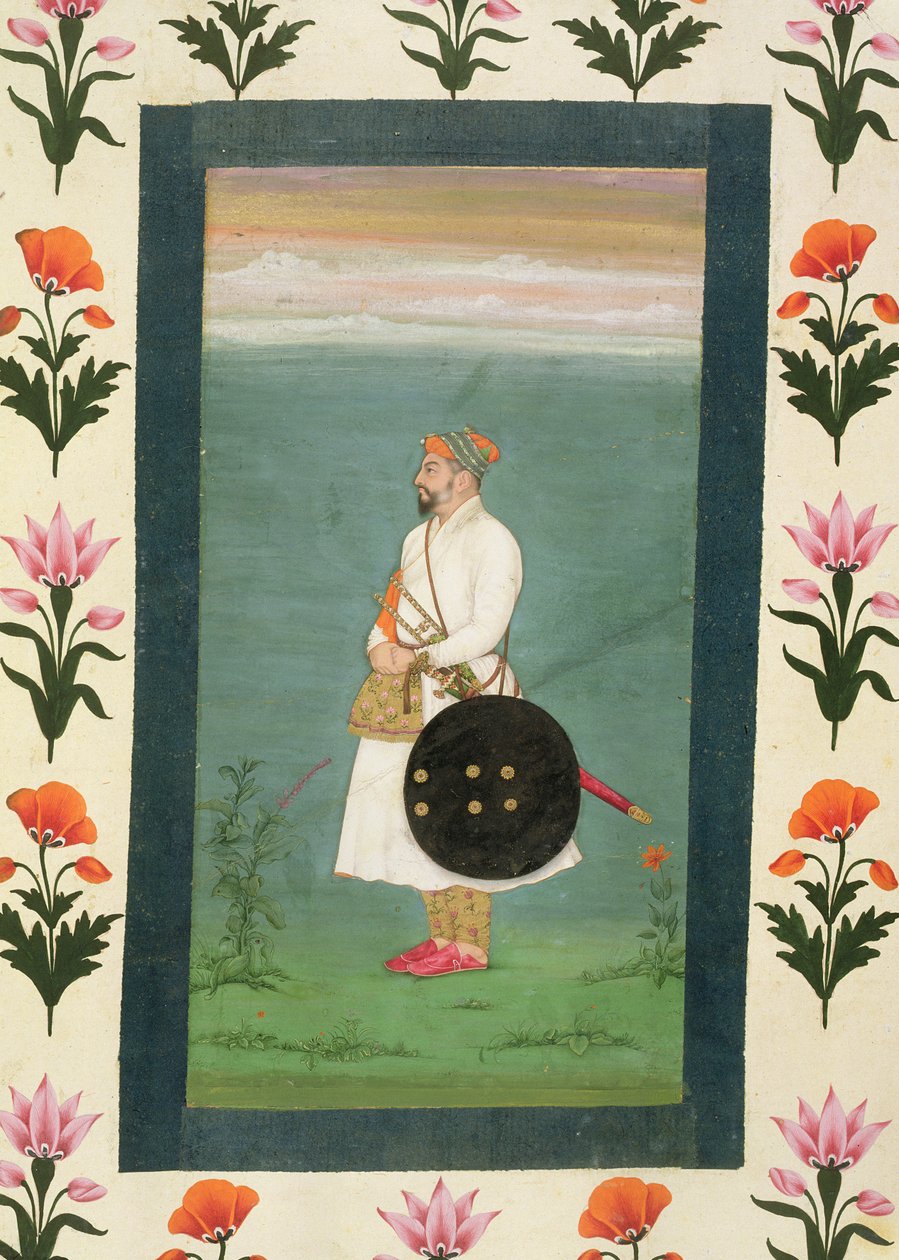 Upseerin seisova hahmo, Small Clive -albumista n. 1635-40 (läpinäkymätön wc paperilla) tekijältä Mughal School