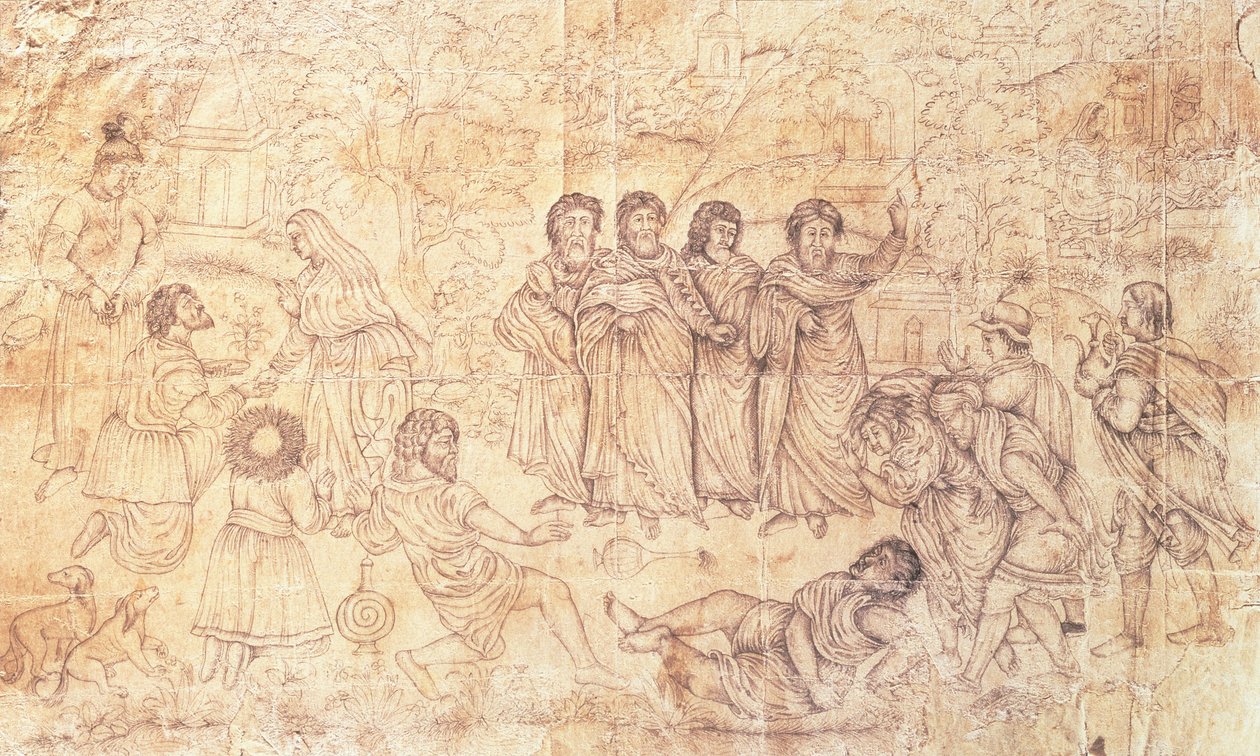 Ananiaksen kuolema, noin 1650-1680 tekijältä Mughal School