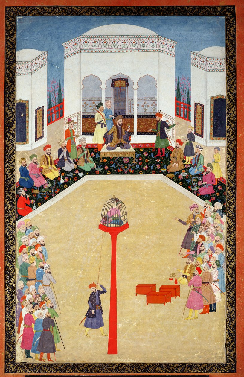 Turkin sulttaani Bayazidin vangitseminen, Johnson Album I, nro 2 numero 9, c1680 (guassi albumin lehdellä) tekijältä Mughal School