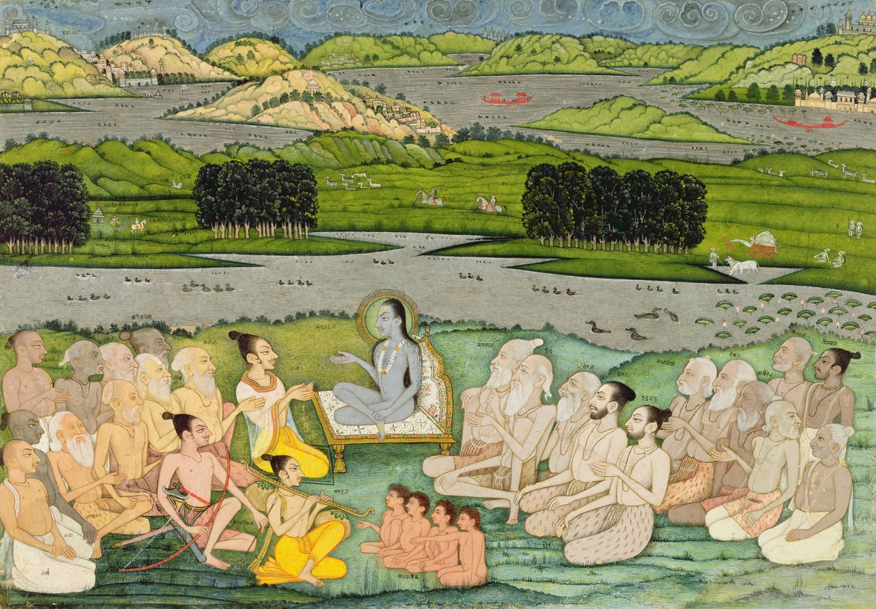 Viisas Shuku Deva puhui kuningas Parikshitille ja ryhmälle sadhuja, n. 1760, tekijältä Mughal School