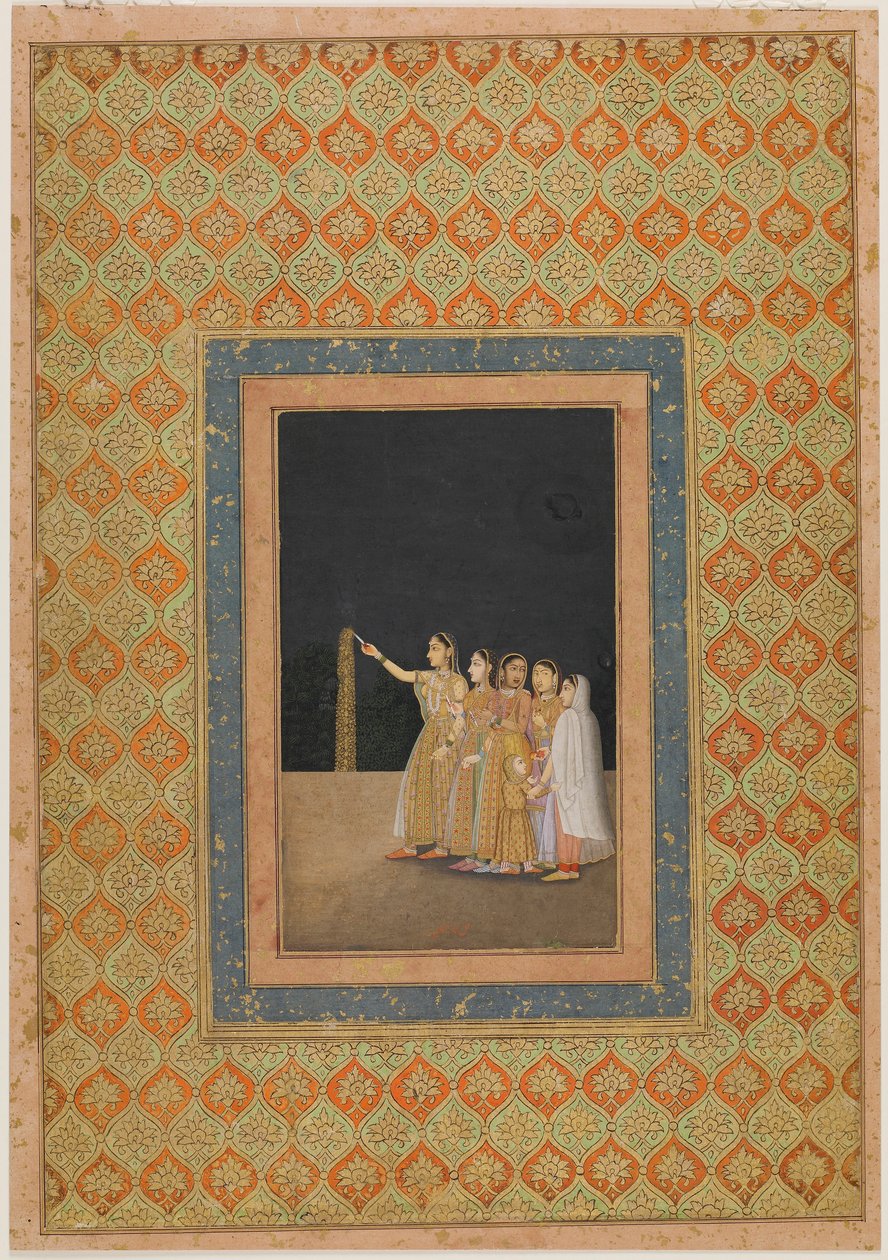 Court Ladies leikkii ilotulitusvälineillä, n. 1740. tekijältä Muhammad Afzal