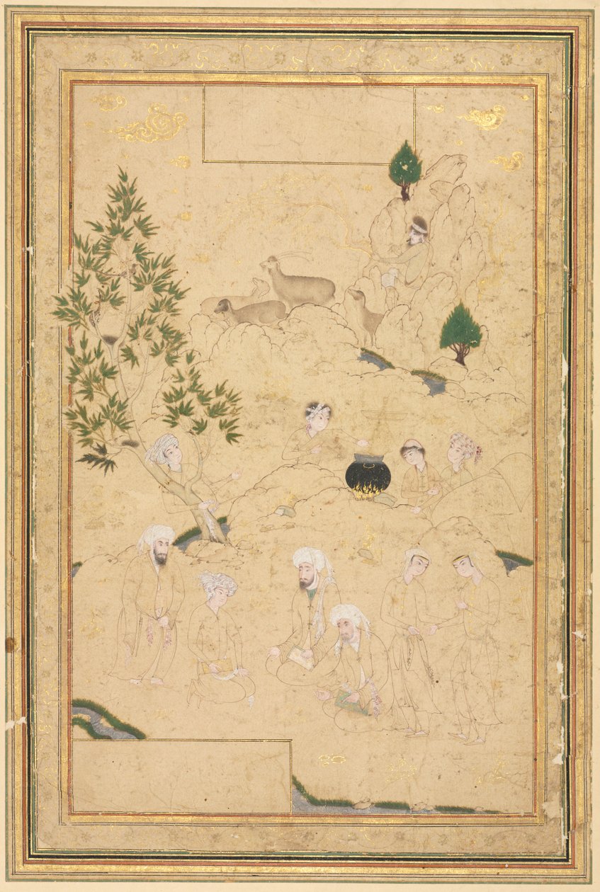 Picnic in the Mountains, Single Page Illustration, c. 1550-1600. tekijältä Muhammadi