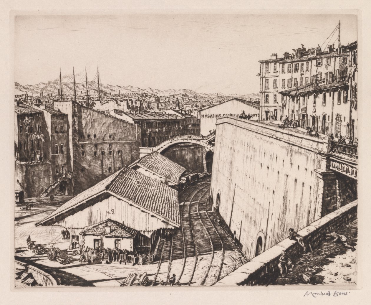 Rautatievarikko, Marseille tekijältä Muirhead Bone