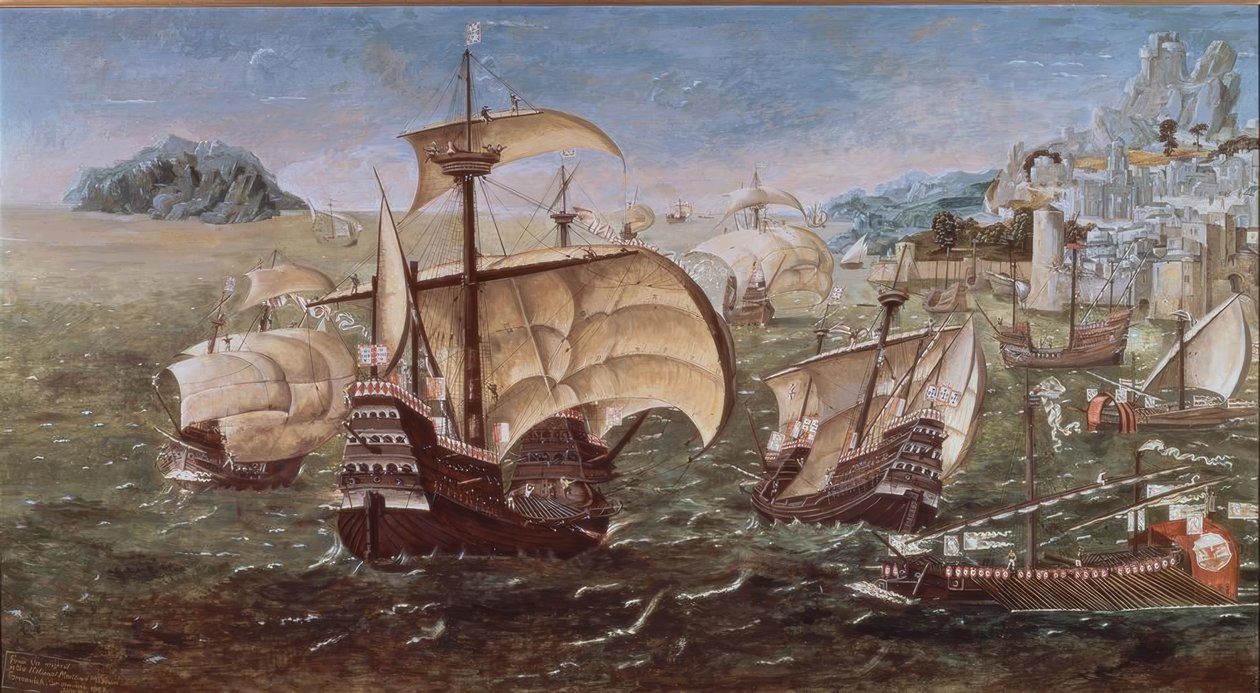 PORTUGALIALAISIA VENEITÄ KIJOISELLE RANNIKKOLLA - XVI LUOTTA -O / L - 78 × 144 - KOPIO GREENWICHIN MUSEUN ALKUPERÄISTÄ tekijältä Munday John