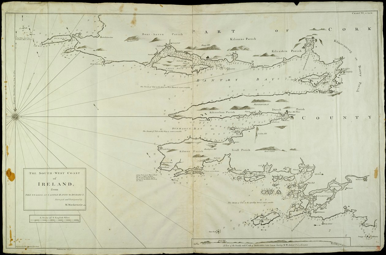 Irlannin lounaisrannikko Castle Havenin Staggsista Dursey I:een. Kartoittanut ja navigoinut M. Mackenzie Sen. 1775. tekijältä Murdoch & Bowen Thomas Senior (fl.1775) Mackenzie