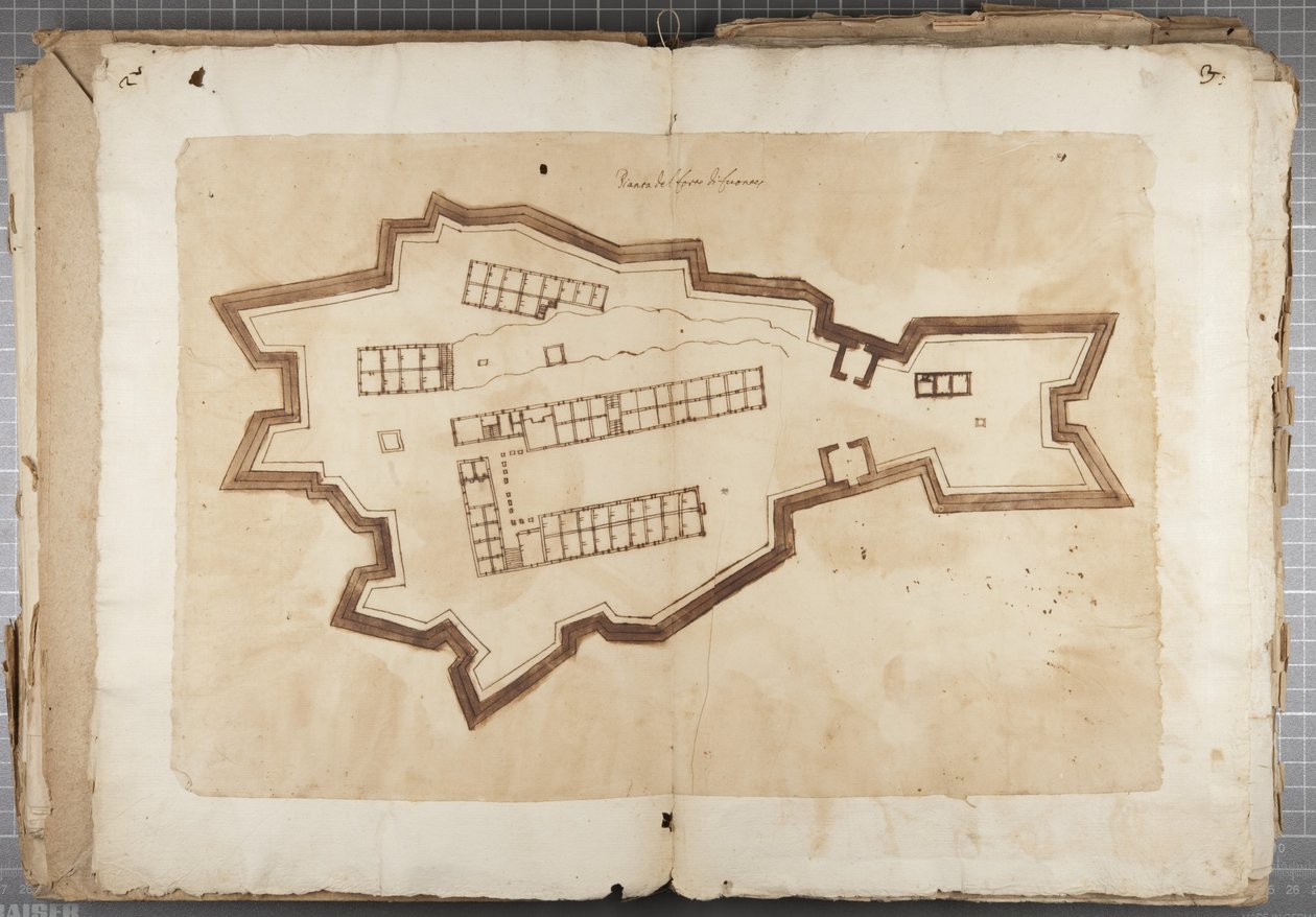 Portfolio Urbinon Mutio Oddin ja muiden piirustuksista - Fuentesin satama, n. 1635-1640 (kynä ja muste paperille sidottussa tilavuudessa) tekijältä Muzio Oddi