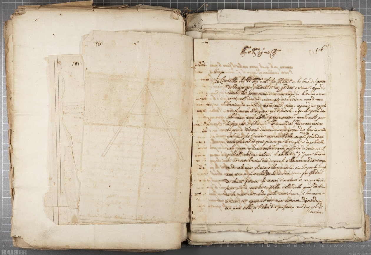 Mutio Oddin, Urbino ym., piirustussalkku, s. 116, n. 1635-1640 (kynä ja muste paperille sidottussa tilavuudessa) tekijältä Muzio Oddi