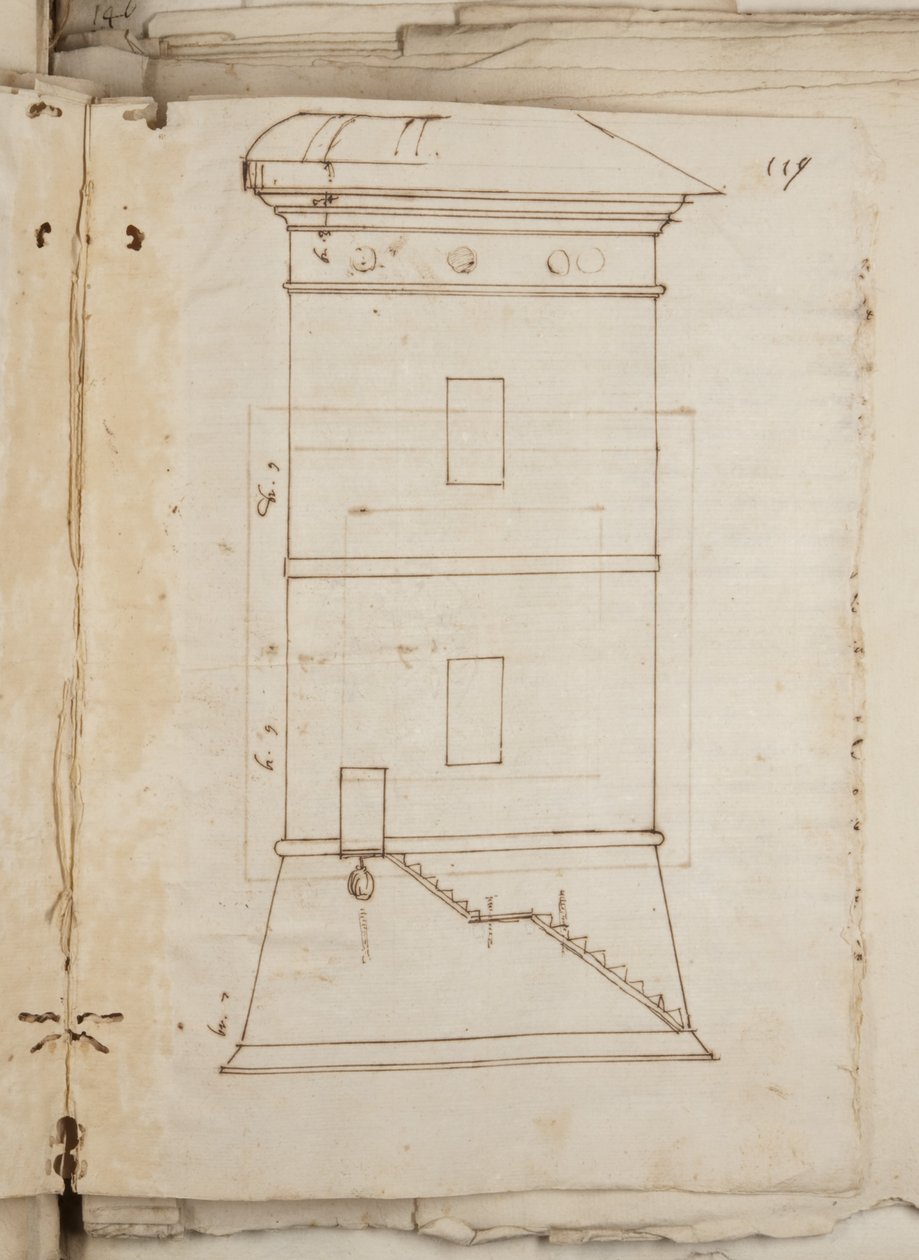 Mutio Oddin, Urbino ym., piirustussalkku, s. 119, n. 1635-1640 (kynä ja muste paperille sidottussa tilavuudessa) tekijältä Muzio Oddi