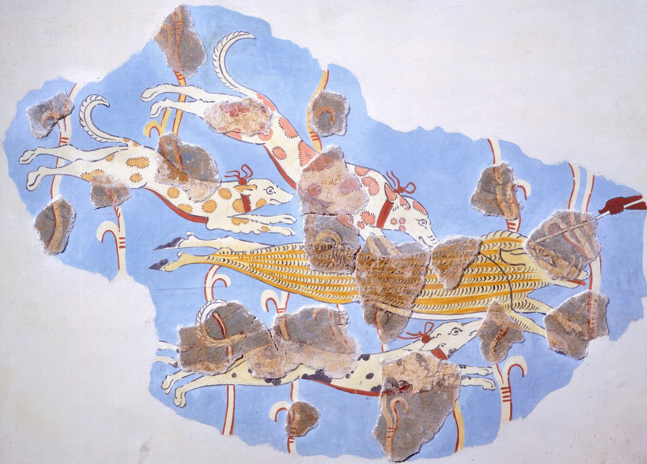 Metsästyskohtaus, fresko Tirinto-palatsista (Kreikka), Mykeneen sivilisaatio tekijältä Mycenaean