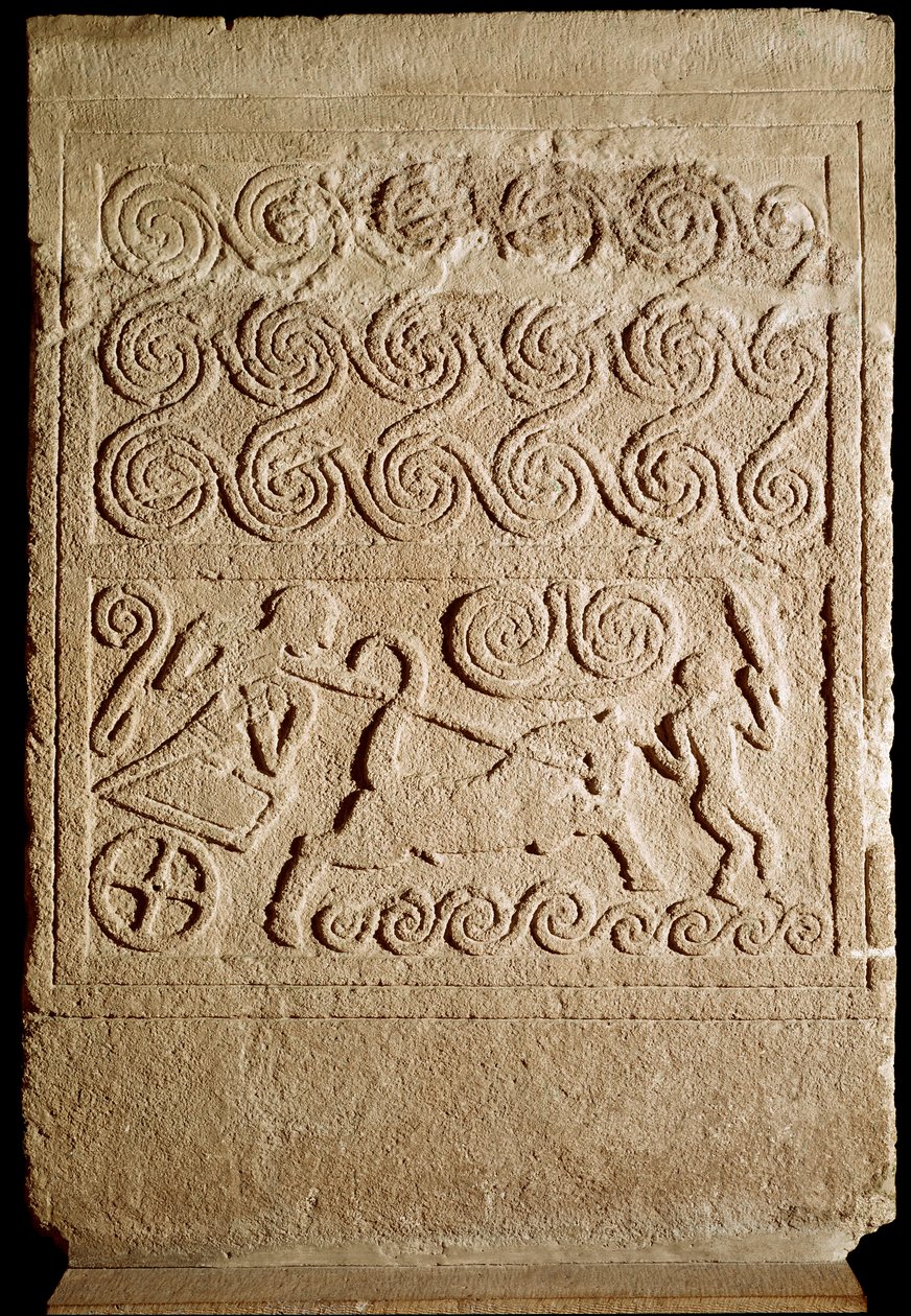 Mykeneen taidetta: kalkkikivessä oleva hautakivi, jossa on esitys mykeneen taistelusta. 1500-luvulla eaa. Himmeä. 133 cm Athenes, Kansallinen arkeologinen museo tekijältä Mycenaean